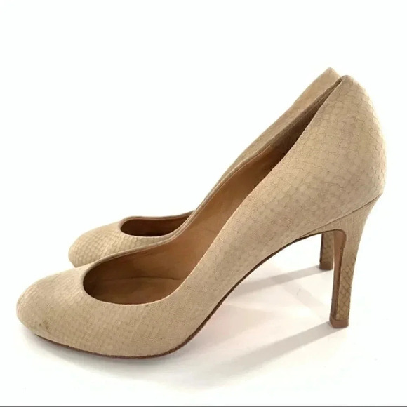 Ann Taylor womens heels size 7 beige leather snakeskin print almond toe career - Picture 4 of 9